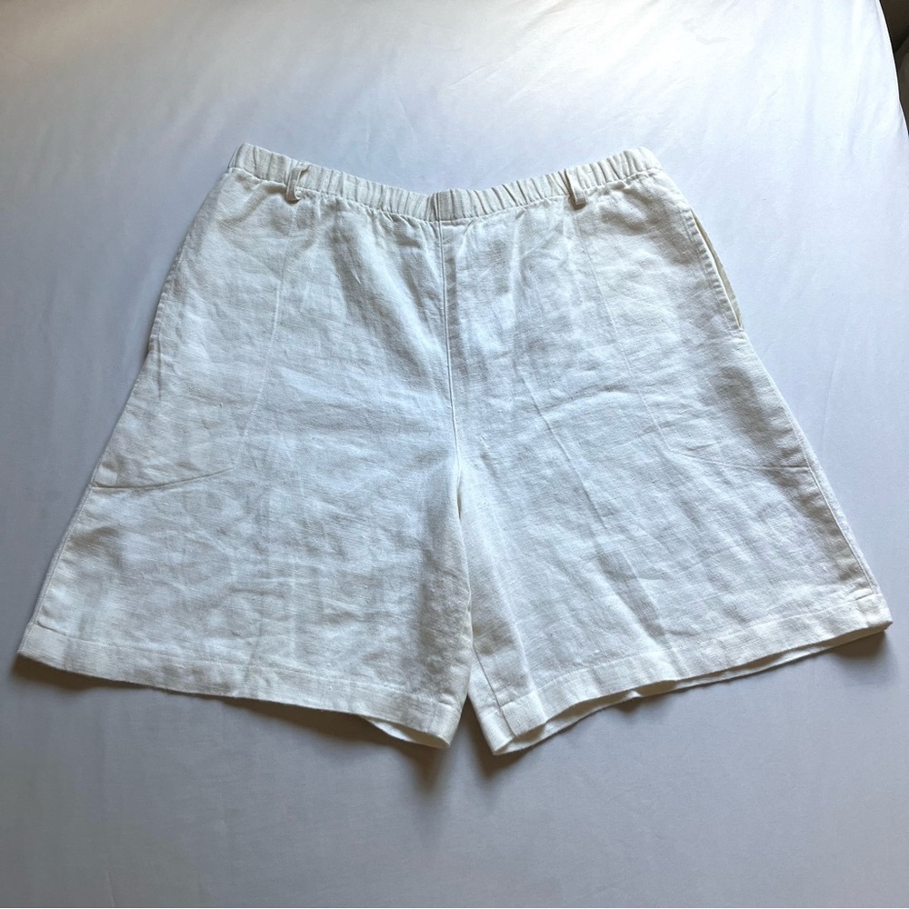 DOSA white linen elastic waist high rise shorts